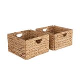 Seville Classics Premium natuurlijke handgeweven draagbare wasmand met handgrepen, huishoudelijke opslag voor kleding, beddengoed, lakens, speelgoed, natuurlijke waterhyacint, rechthoekig (2 stuks)
