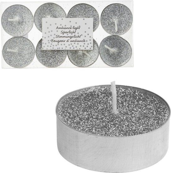 Merkloos Kersttheelicht - 8 stuks - Zilver