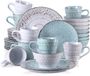 Happiq Crystal Bordenset – Dinerborden – 8 persoons – 32 delig - Wit/blauw Keramisch – Ontbijtborden – Hoogwaardige kwaliteit