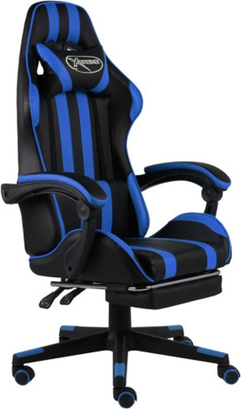 vidaXL Racestoel met voetensteun kunstleer zwart en blauw