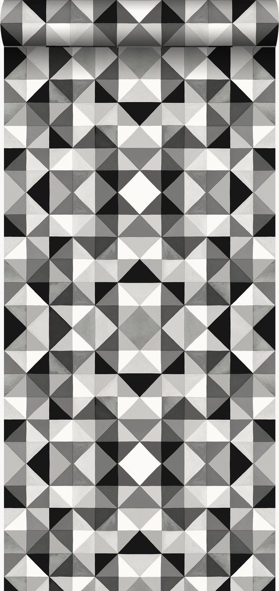Origin Wallcoverings behang kubisme zwart en wit - 346913 - 53 cm x 10,05 m