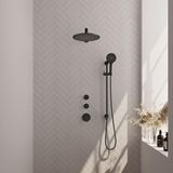 Brauer Black Carving Thermostatische Regendoucheset Inbouw - Hoofddouche 30 cm - Rechte Wandarm - Handdouche 3 Standen - Doucheslang - Geintegreerde Glijstang - Mat Zwart