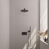 BRAUER Black Edition Thermostatische Regendouche inbouw - drukknoppen - SET 50 - 30cm hoofddouche - rechte muurarm - staaf handdouche - doucheslang - wandaansluitbocht - zwart mat 5-S-161
