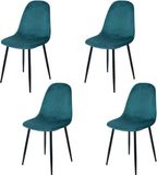 Urban Living "INOUI" Set van 4 fluwelen stoelen in blauwgroen met zwarte metalen poten