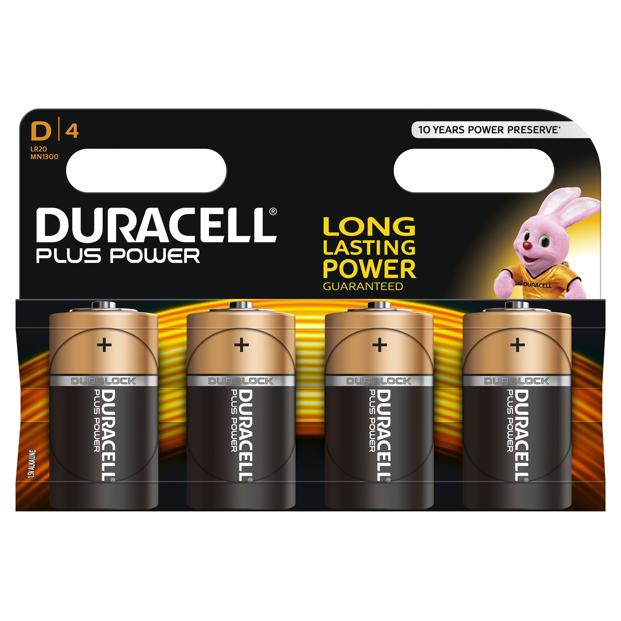 Duracell Plus Power alkaline D-batterijen, verpakking van 4