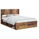 vidaXL Bedframe met opbergruimte en hoofdbord Oud hout 135 x 190 cm