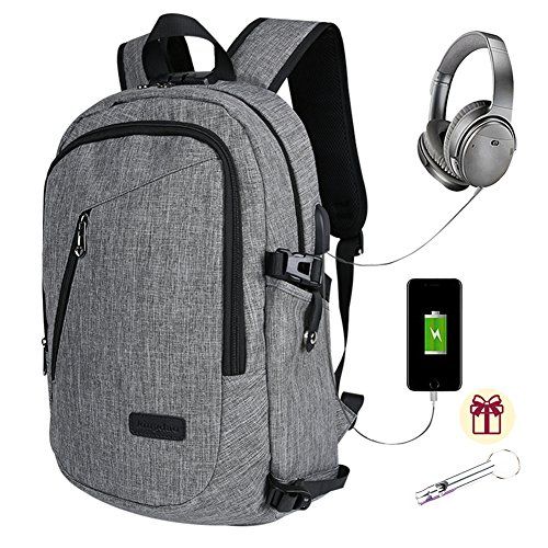 adoya Zakelijke laptoprugzak, schoolrugzak, 15,6 inch, notebooktas, waterdicht, anti-diefstal, computerrugzak voor heren en dames, met USB-aansluiting en hoofdtelefoonpoort