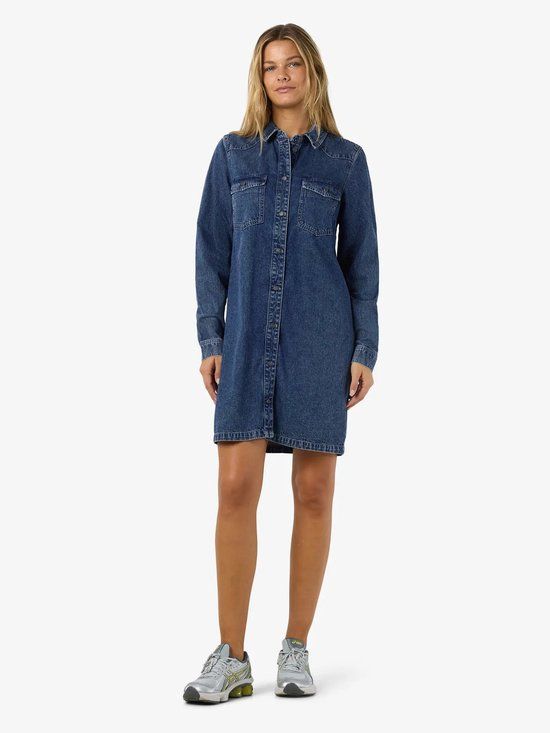 Noisy May New Signe Longsleeve Dames Midi-jurk - Blauw - XS