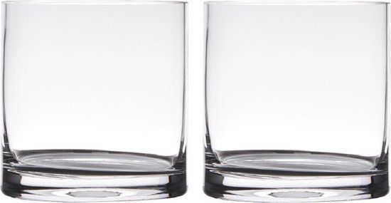 Merkloos Hakbijl Glass Vaas - Set van 2 - Transparant - H15 x D15 cm - Cilinder