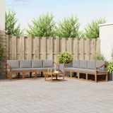 vidaXL Acacia Hout Bank Loungeset 8 Zitplaatsen Natuurlijk en Lichtgrijs