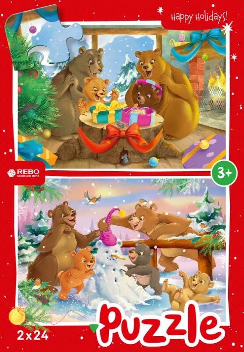 Rebo legpuzzel 2x24 stukjes - Christmas bears - Multicolor