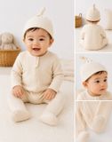 Milo & Mae Rib babymuts met knoop crème maat 0 tot 12 maanden