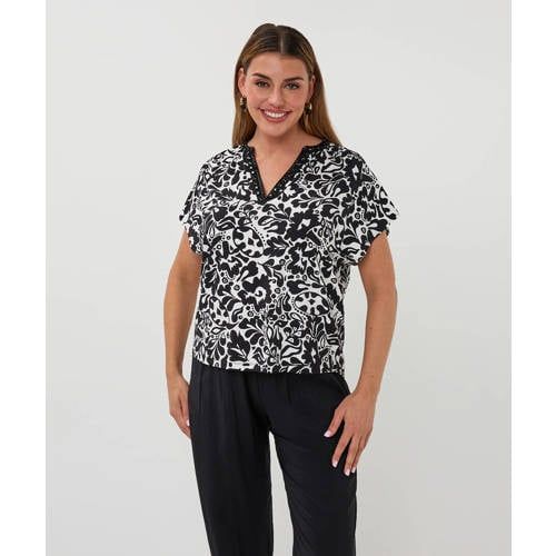 Esqualo gebloemde top zwart