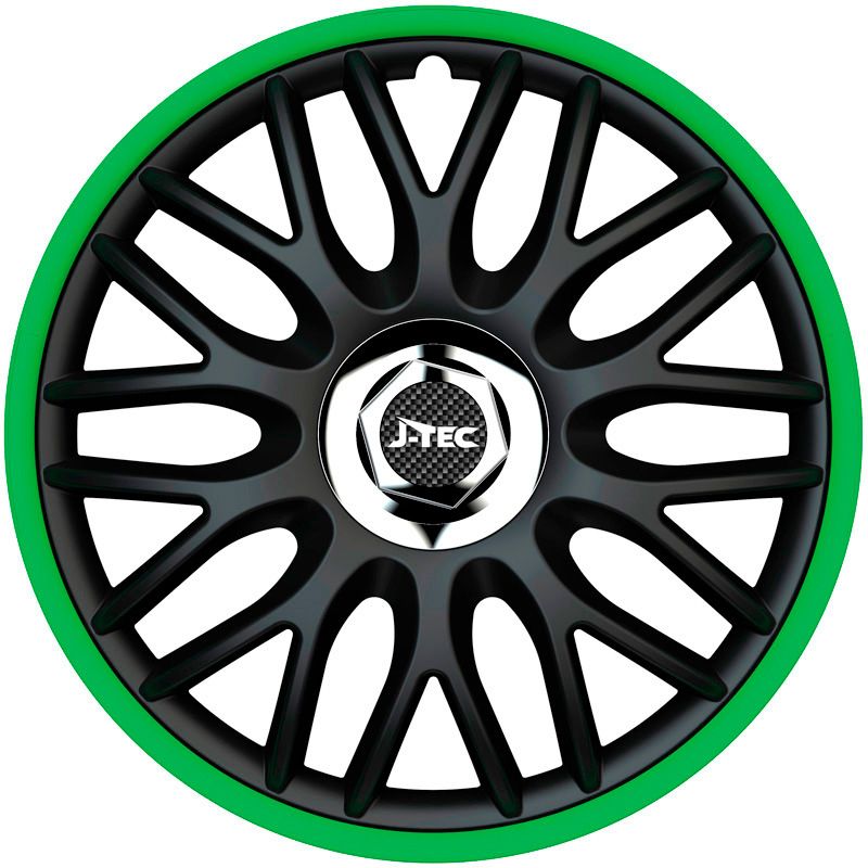 4-Delige J-Tec set Orden R 14-inch zwart/groen + chroom ring
