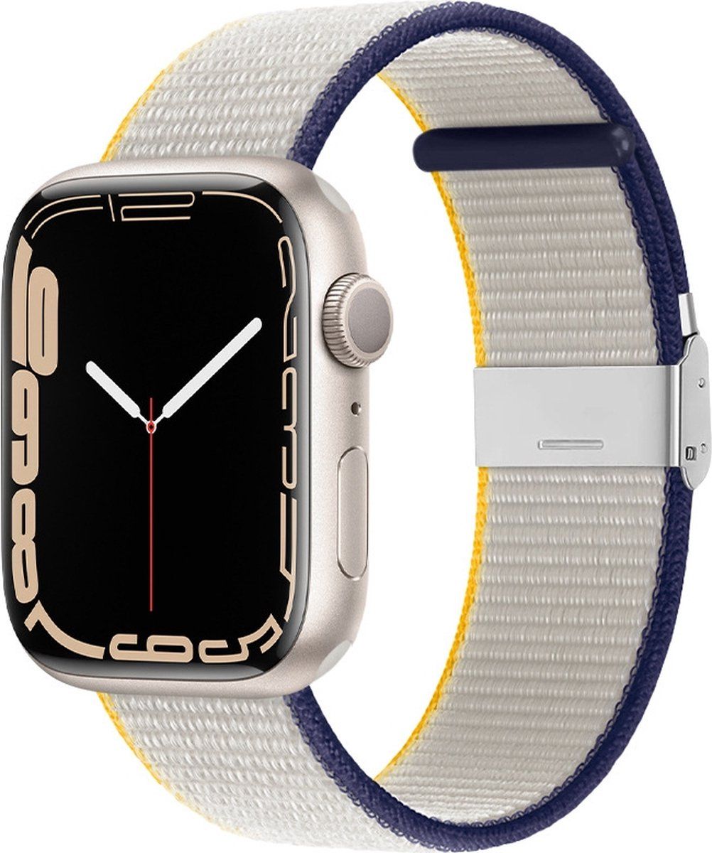 By Qubix Qubix Compatible Apple watch bandje - Nylon bandje met klemsluiting - Wit - Geschikt voor Apple Watch 38mm / 40mm / 41mm