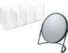 Spirella Make-up organizer en spiegel set - 4 vakjes - plastic/metaal - 5x zoom spiegel - donkergroen/transparant