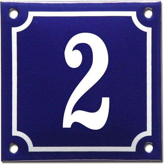 EmailleDesignÂ® Emaille huisnummer blauw/wit nr. 2