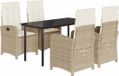 vidaXL 5-delige tuinset met kussens, beige, polyrotan