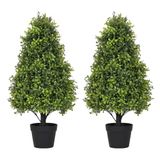 Azoco 2 ft Topiary Bomen Kunstmatige Outdoor 2 Pack Faux Buxus Planten Buiten Set van 2 Nepstruiken en Struiken voor Veranda Tuin Patio Decor