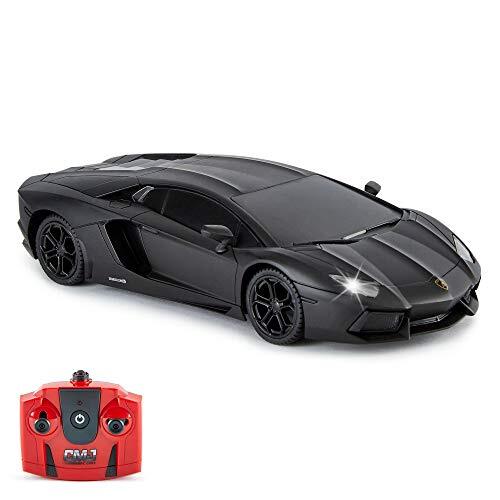 CMJ RC Cars Lamborghini Aventador officiële gelicentieerde afstandsbediening auto met werklichten, radiogestuurde RC auto op de weg 1:24 schaal, 2,4 Ghz matzwart