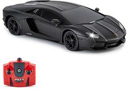 CMJ RC Cars Lamborghini Aventador officiële gelicentieerde afstandsbediening auto met werklichten, radiogestuurde RC auto op de weg 1:24 schaal, 2,4 Ghz matzwart