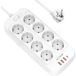 BlitzWolf BW-PC2 Multiprise 8 prises + 4xUSB et interrupteur 2m (Blanc)