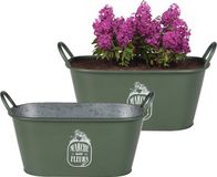 Sunnydays Plantenpot/bloempot - 2x - zink - legergroen - L39 x B16 x H21 cm