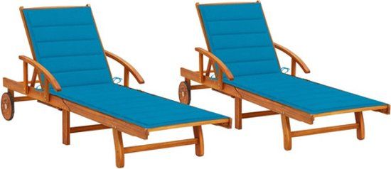 vidaXL Ligstoelen 2 st met kussens massief acaciahout