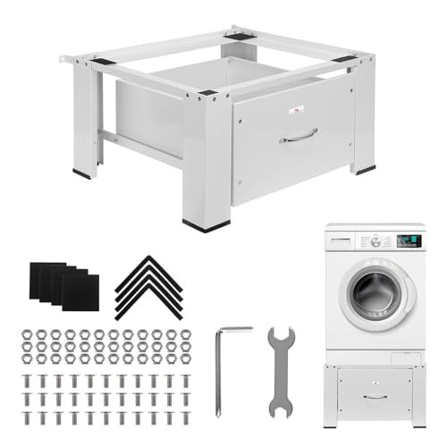 Maclean - Wasmachine Verhoger - Sokkel voor wasmachine/droger met lade - Wasdrogeronderstel - max. belasting 150kg, wit, MC-117 W