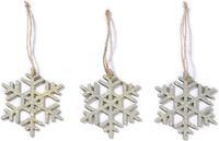 Inge-Glas - sneeuwvlokken kersthangers - 3x stukjs - hout - 7 cm - kerstboom ornamenten - kerstversieringen