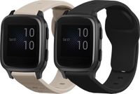 kwmobile 2x horlogebandjes geschikt voor Garmin Venu Sq Music / Sq bandje - Smartwatch bandjes van TPU - Activity tracker horloge band in mat zwart / beige