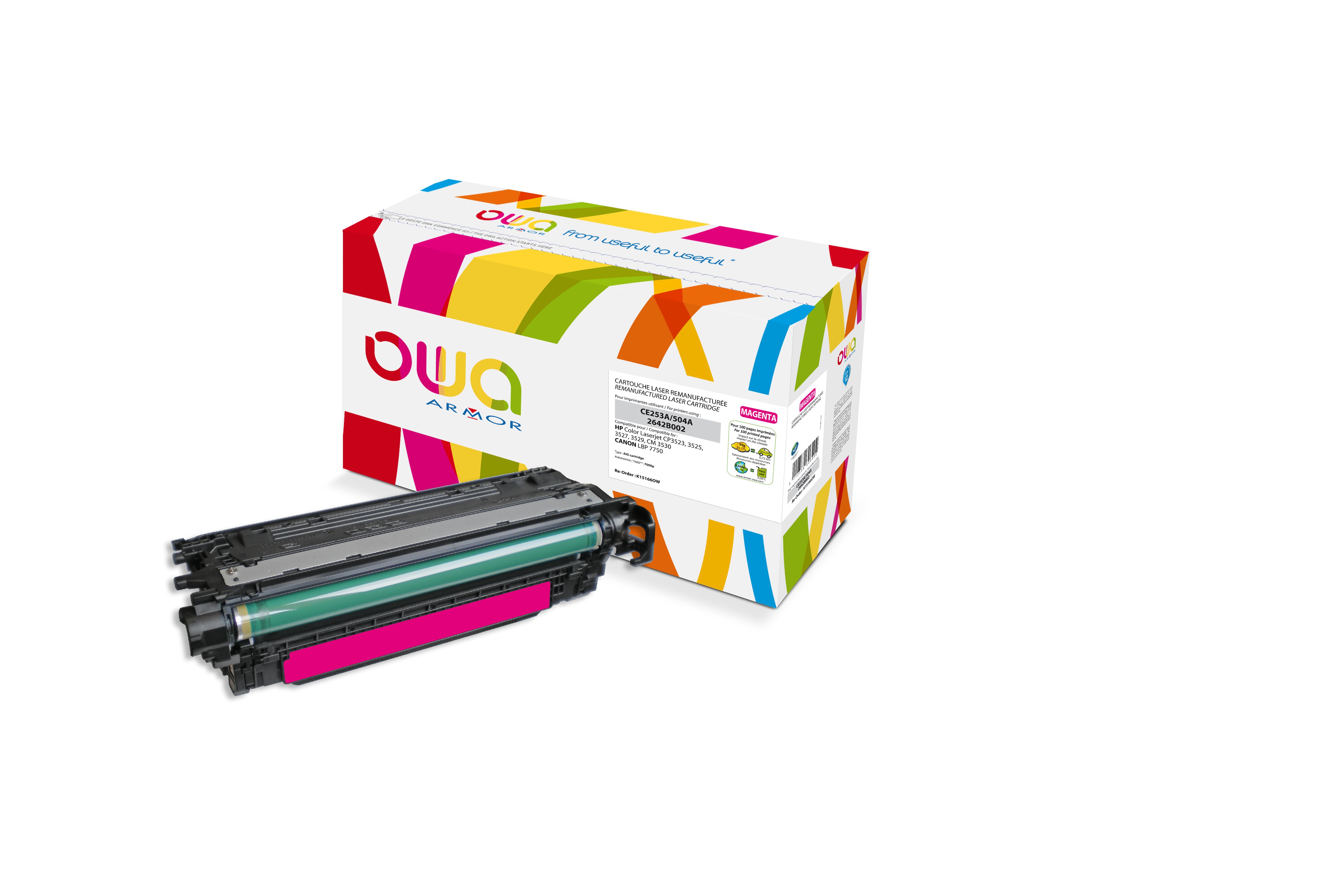 ARMOR K15166OW Toner Cartridge - Magenta - 1 Pack - Compatible with HP Color Laserjet CP3523, CP3525, CP3527, CP3529, CM3530, CANON 7750