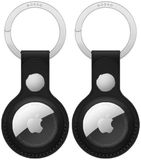 Rosso Lot de 2 Housse de porte-clés en cuir véritable de luxe pour Apple AirTag - Noir