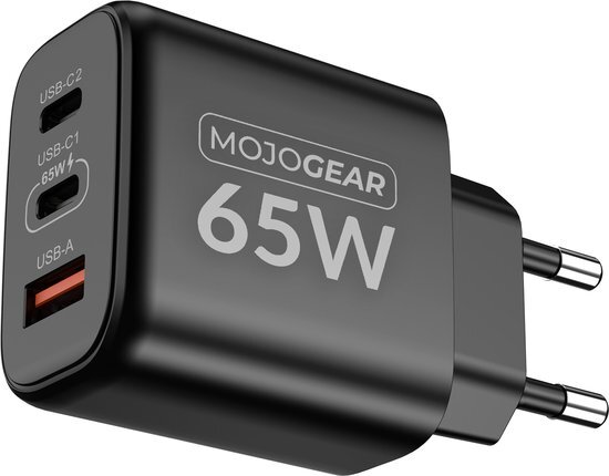 MOJOGEAR CHARGE+ 65W oplader met 3 poorten USB / USB-C