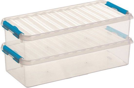 Sunware Q-Line Opbergboxen - 6.5 Liter - 2-Pack - Transparant/Blauw