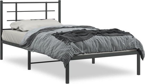 vidaXL Bedframe met hoofdbord metaal zwart 107x203 cm