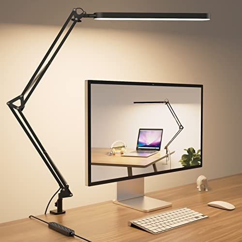 SKYLEO Led-bureaulamp, architectenlamp, 80 cm, 5 kleurmodi x 11 helderheidsniveaus, 1300 lm, verstelbare draaibare arm, timer en geheugenfunctie, 12 W, bureaulamp, zwart