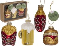 Ootb Boules de Noël en verre - Set Fastfood – Burger, Frites & Verre à bière – 8 cm – 3 pièces