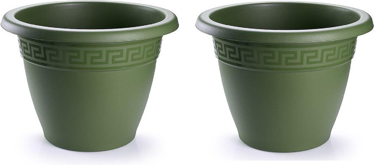 Forte Plastics Bloempotten - 2 stuks - Donkergroen - Rond - Ø 45 cm