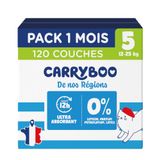 CARRYBOO - 120 gezonde en ultra absorberende luiers - maat 5 (12-25 kg) | 12 uur lekvrij – zonder ongewenste stoffen – betaalbare prijs – oorsprong Frankrijk garantie – verpakking 1 maand