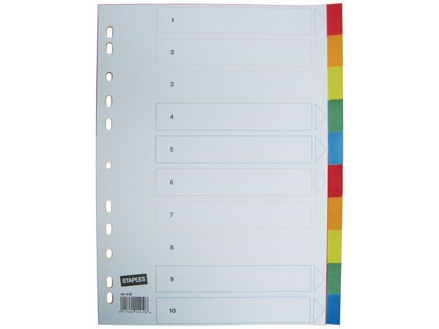 Staples Tabbladen gekleurd kunststof 11 rings, A4, 10 onbedrukte tabs