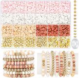 Kralen Shenzhen Haorui Industrial Technology Co., Ltd. Kralen voor armbanden, set van 3000 kralen om te rijgen, kralen van polymeerklei voor doe-het-zelf sieraden, kettingen, oorbellen en kettingen, armbandenset voor vrouwen, Golden Milk Mokka Perlen Set