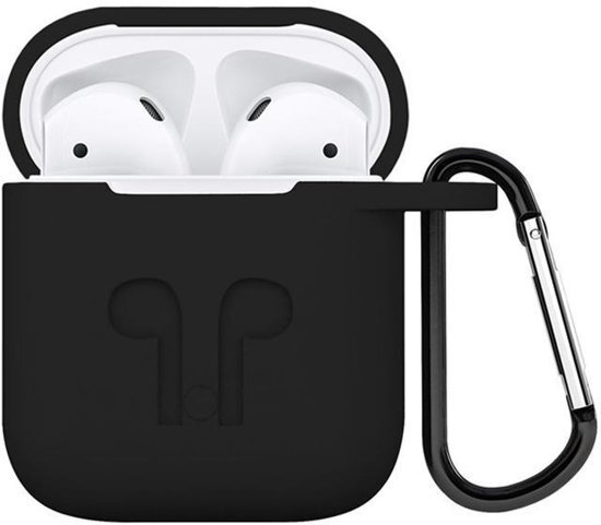 KELERINO. Airpods hoesje siliconen case - 3 in 1 set + strap + earhoox voor Apple Airpods - Zwart