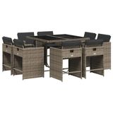 vidaXL Ensemble de jardin 9 pièces avec coussins, gris, polyrotin
