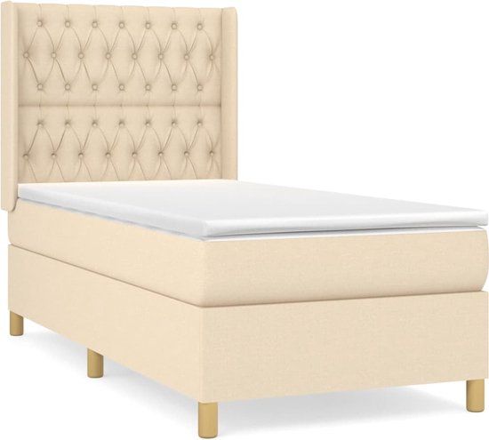 vidaXL Boxspring met matras stof crèmekleurig 90x200 cm