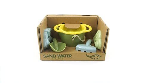 Viking Toys Vikingtoys Ecoline 20-82040 Zandemmer met zandspeelgoed, strandspeelgoed, set 6-delig, zandbakspeelgoed, zandvormen, zeef, waterspel, biologisch gebaseerde kunststof, 12 x 3 cm, voor kinderen vanaf 1 jaar