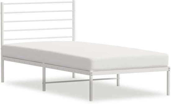 vidaXL Bedframe met hoofdbord metaal wit 90x200 cm