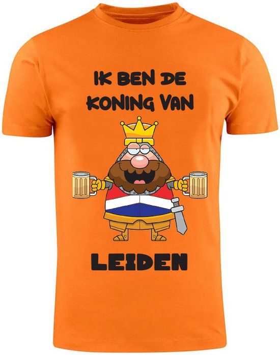 Ik ben de Koning van Leiden Oranje Heren T-Shirt - L - Katoen