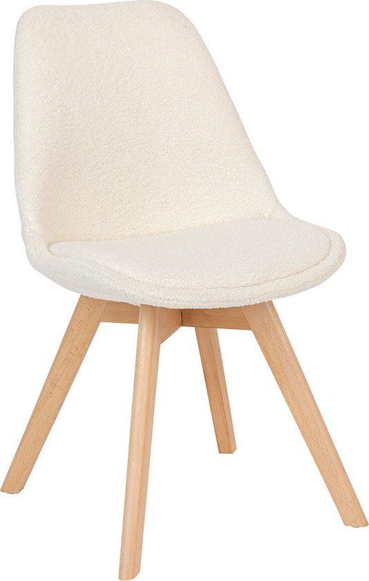 Bouclé Eetkamerstoel Berenice Wit - Scandinavisch & Basic - Kunststof zitting - Wit