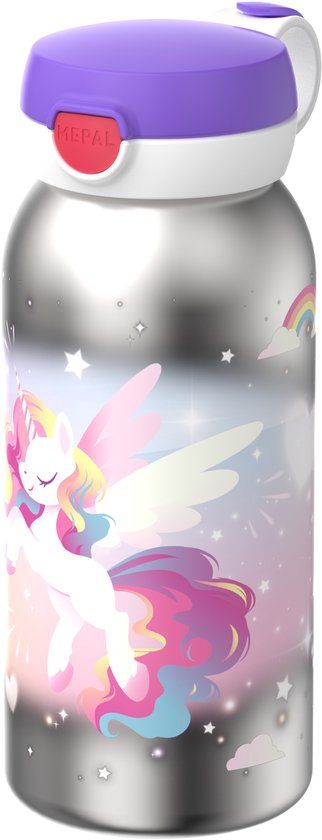 Mepal Isoleerfles met flipdop Campus - 500 ml - Waterfles RVS - Lekdicht - Hygiënische deksel - Unicorn Glow